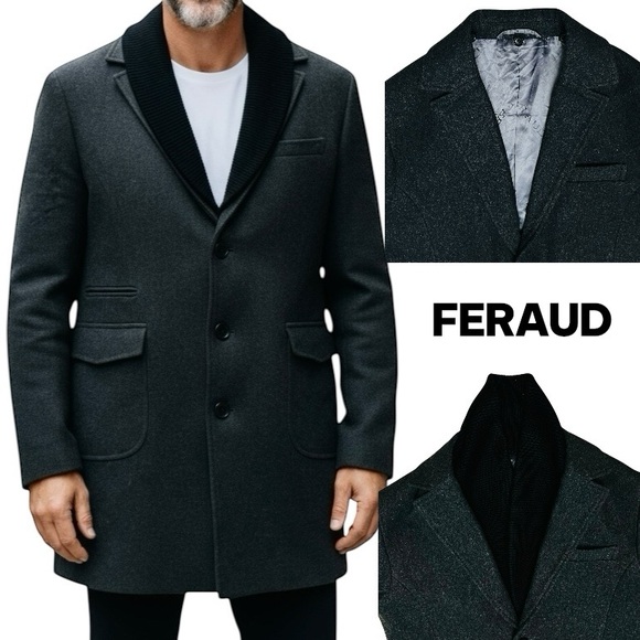 Feraud Louis Wool Blend Overcoat Charcoal Removal/Knit/Collar Jacket Sz 40 - Picture 1 of 16